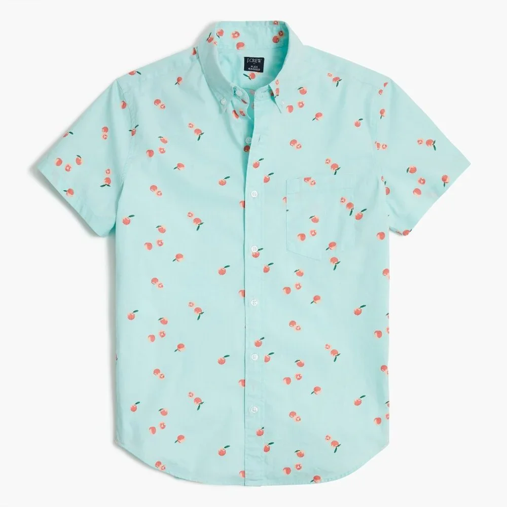NWT J. Crew Mens Size XL Slim Short-Sleeve Cherry Print Flex Casual Shirt NEW
